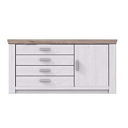 Pegane Buffet en pin massif blanc et chêne nelson - L.160 x H.83 x P.45 cm