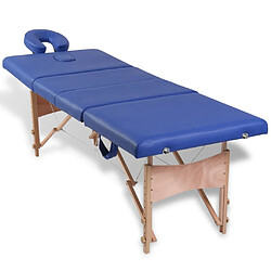 vidaXL Table de massage pliable Bleu 4 zones avec cadre en bois