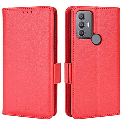 Etui en PU texture litchi, fermoir magnétique latéral avec support, rouge pour votre TCL 30E/30 SE/305/306/Sharp Aquos V6/V6 Plus