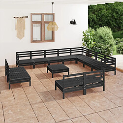 vidaXL Salon de jardin 13 pcs Bois de pin massif Noir