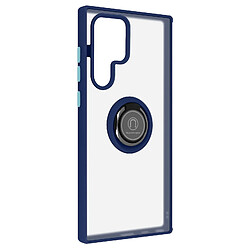 Avizar Coque Samsung Galaxy S22 Ultra Bi-matière Bague Métallique Support Vidéo bleu