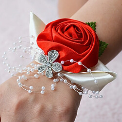 Wewoo Mariée à la main rose et rouge poignet fleur boutonnière bouquet corsage diamant satin fleurs