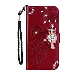 Etui en PU décor de strass imprimé hibou rouge pour votre Huawei P smart 2020