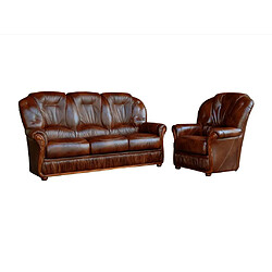 Vente-Unique Canapé 3 places et un fauteuil 100% cuir de buffle marron DAPHNE