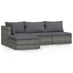 Maison Chic Salon de jardin 4 pcs + coussins - Mobilier/Meubles de jardin - Table et chaises d'extérieur Gris Résine tressée -MN62080