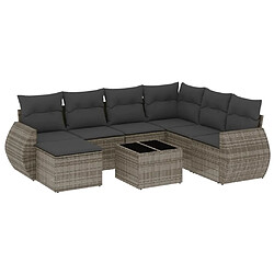 Maison Chic Salon de jardin 8 pcs avec coussins | Ensemble de Table et chaises | Mobilier d'Extérieur gris résine tressée -GKD77113