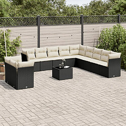 vidaXL Salon de jardin 12 pcs avec coussins noir résine tressée