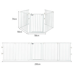 Decoshop26 Barrière de sécurité pour enfant/animaux 290 x 74 cm 5 panneaux protection cheminée utilisation murale ou autoportante blanc 20_0000246