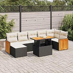 vidaXL Salon de jardin avec coussins 8 pcs noir résine tressée acacia