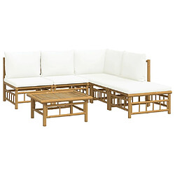 Avis Maison Chic Salon de jardin 6 pcs + coussins - Mobilier/Meubles de jardin - Table et chaises d'extérieur blanc crème bambou -MN69298