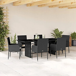 vidaXL Ensemble à manger de jardin coussins 7pcs Noir Résine tressée