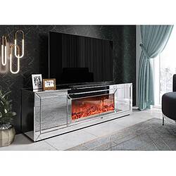 Vivenla Meuble tv design avec cheminée artificielle intégrée en miroir anthracite livré monté 200cm de largeur collection FIBRAMU