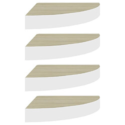 Maison Chic Lot de 4 Étagères d'angle murales flottantes,Etagère de rangement Chêne et blanc 35x35x3,8 cm MDF -MN48407