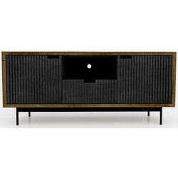 Pegane Meuble TV en bois de manguier coloris noir - Longueur 125 x Hauteur 55 x Profondeur 40 cm