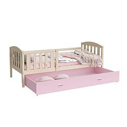 Kids Literie Lit Enfant Teo 90x190 Pin - rose Livré avec sommiers, tiroir et matelas en mousse de 7cm