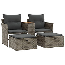 Maison Chic Canapé de jardin 2 places avec tabourets | Canapé Sofa d'extérieur | Fauteuil terrasse gris résine tressée -MN96167