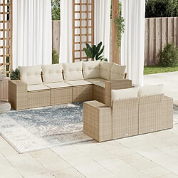 vidaXL Salon de jardin avec coussins 7 pcs beige résine tressée