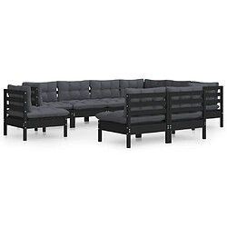 Maison Chic Salon de jardin 9 pcs + coussins - Mobilier/Meubles de jardin - Table et chaises d'extérieur Noir Bois de pin solide -MN64985