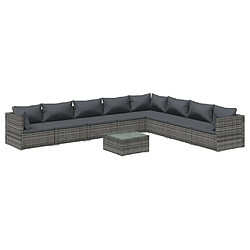 vidaXL Salon de jardin 9 pcs avec coussins Résine tressée Gris