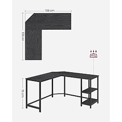 Bureau ACAZA - Bureau d'Angle - 138x138x75cm - Noir - Bureau avec Étagères