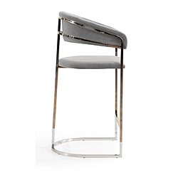 Acheter Vivenla Tabouret de bar design en acier inoxydable argenté et revêtement en velours gris clair collection JEVON