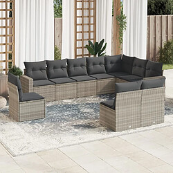 vidaXL Salon de jardin avec coussins 10 pcs gris clair résine tressée 