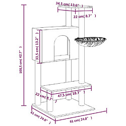 Helloshop26 Arbre à chat meuble tour grimper jouet grattage grattoir escalade plateforme avec griffoirs en sisal foncé 108,5 cm gris 02_0022639