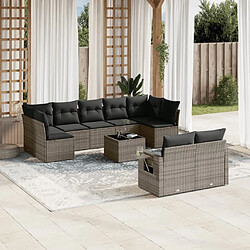 Maison Chic Salon de jardin avec coussins 10 pcs, Ensemble Tables et chaises de jardin, gris résine tressée -GKD412955