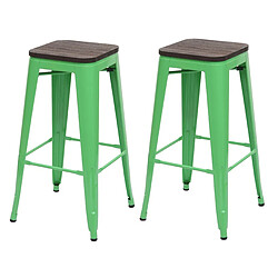 Decoshop26 Lot de 2 tabourets de bar chaises de comptoir siège en bois avec repose-pieds design industriel empilable en métal vert 04_0000487