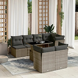 vidaXL Salon de jardin 8 pcs avec coussins gris résine tressée