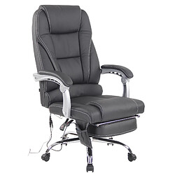 Decoshop26 Fauteuil de bureau avec fonction massage et repose-pieds ajustables en véritable cuir noir 10_0002575