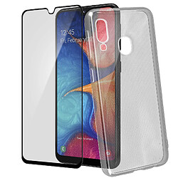 Avizar Coque Galaxy A20e Silicone Transparent et Film Ecran Verre Trempé Contour noir