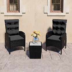 Maison Chic Table de bistro et chaises d'extérieur 3 pcs,Ensemble de bistro de jardin pour relax Résine tressée et verre Noir -GKD448013