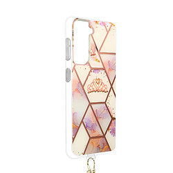 Avizar Coque Samsung Galaxy S21 Plus Motif géométrique avec Cordon Amovible rose gold