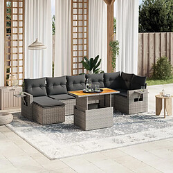 vidaXL Salon de jardin 8 pcs avec coussins gris résine tressée