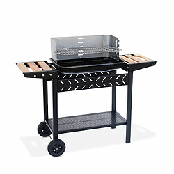 Avis Barbecue charbon Alfred noir et gris, cuve émaillée, tablettes latérales bois, hauteur de grille ajustable | sweeek