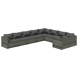 vidaXL Salon de jardin 9 pcs avec coussins Résine tressée Gris