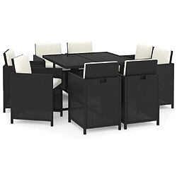 Maison Chic Mobilier à dîner 9 pcs de jardin avec coussins - Ensemble table et chaises d'extérieur - Salon/Mobilier de jardin classique Résine tressée Noir -MN70786