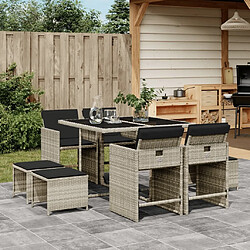 Maison Chic Ensemble à manger d'extérieur 9 pcs avec coussins,Salon de jardin,Mobilier de jardin gris clair rotin -GKD207225