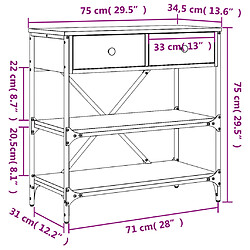 vidaXL Table console chêne fumé 75x34,5x75 cm bois d'ingénierie pas cher