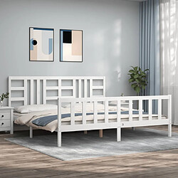 Maison Chic Lit adulte - Cadre Structure de lit avec tête de lit Contemporain blanc 200x200 cm bois massif -MN17167