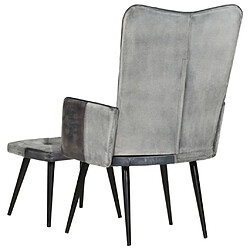 Acheter Maison Chic Fauteuil et repose-pieds,Fauteuil luxe pour relax Gris Cuir véritable et toile -MN45853