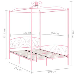 vidaXL Cadre de lit à baldaquin sans matelas rose métal 140x200 cm pas cher