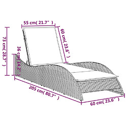 vidaXL Chaise longue avec coussin noir 60x205x73 cm résine tressée pas cher