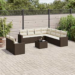 vidaXL Salon de jardin 10 pcs avec coussins marron résine tressée