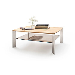 Avis Pegane Table basse en chêne massif et verre - L120 x H41 x P70 cm