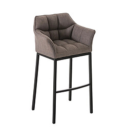 Decoshop26 Tabouret de bar chaise haute de comptoir couture carrées assise en tissu gris 4 pieds stables en métal noir 10_0004704