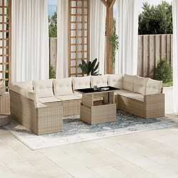 vidaXL Salon de jardin 11 pcs avec coussins beige résine tressée