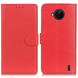 Etui en PU texture litchi, fermeture magnétique, rouge pour votre Nokia C20 Plus