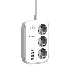 Multiprise WiFi intelligente Tellur, 3 prises, 2*USB 2,4A, PD30W, QC18W, 2500W, 10A, 2m